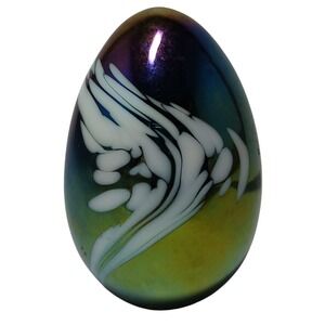 Mount St Helens Ash Paperweight Egg Shaped Iridescent Glass Signed‎ MSH 83